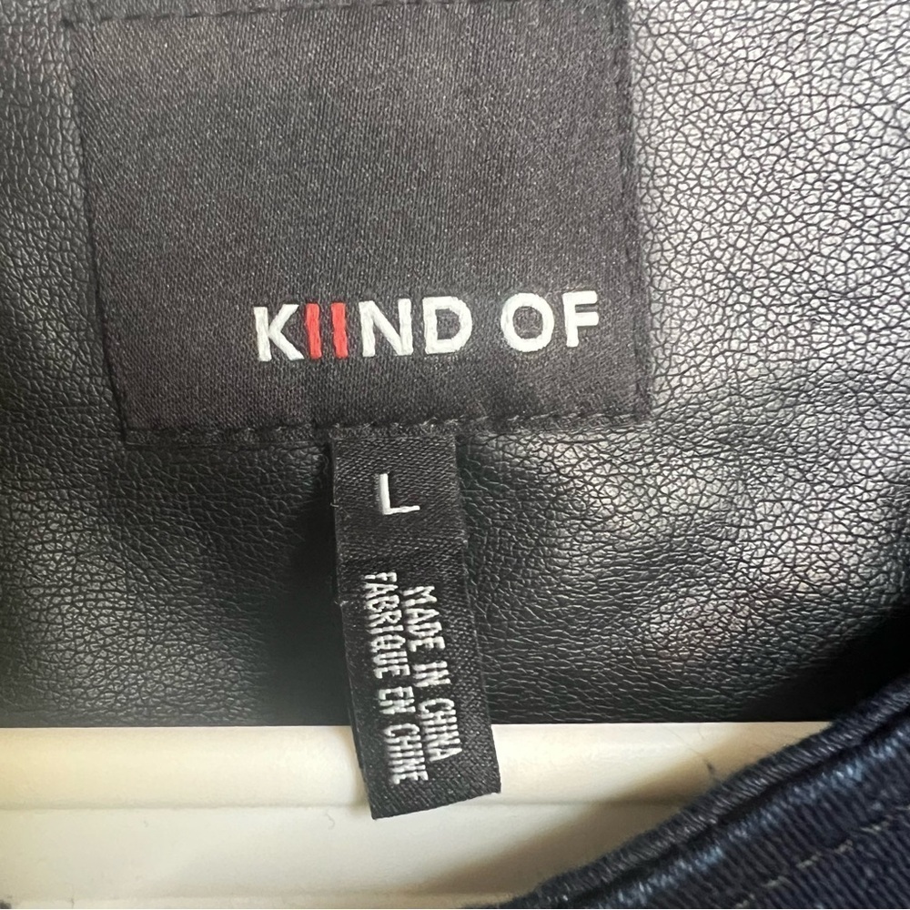 Kiind of Thalia faux leather two toned jacket Sz L Navy Black Cotton Chic City - Picture 2 of 14